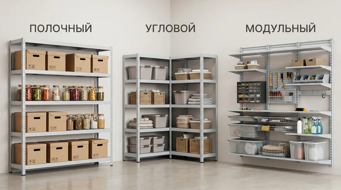 Металлические стеллажи для кладовки: полочные, угловые и модульные конструкции