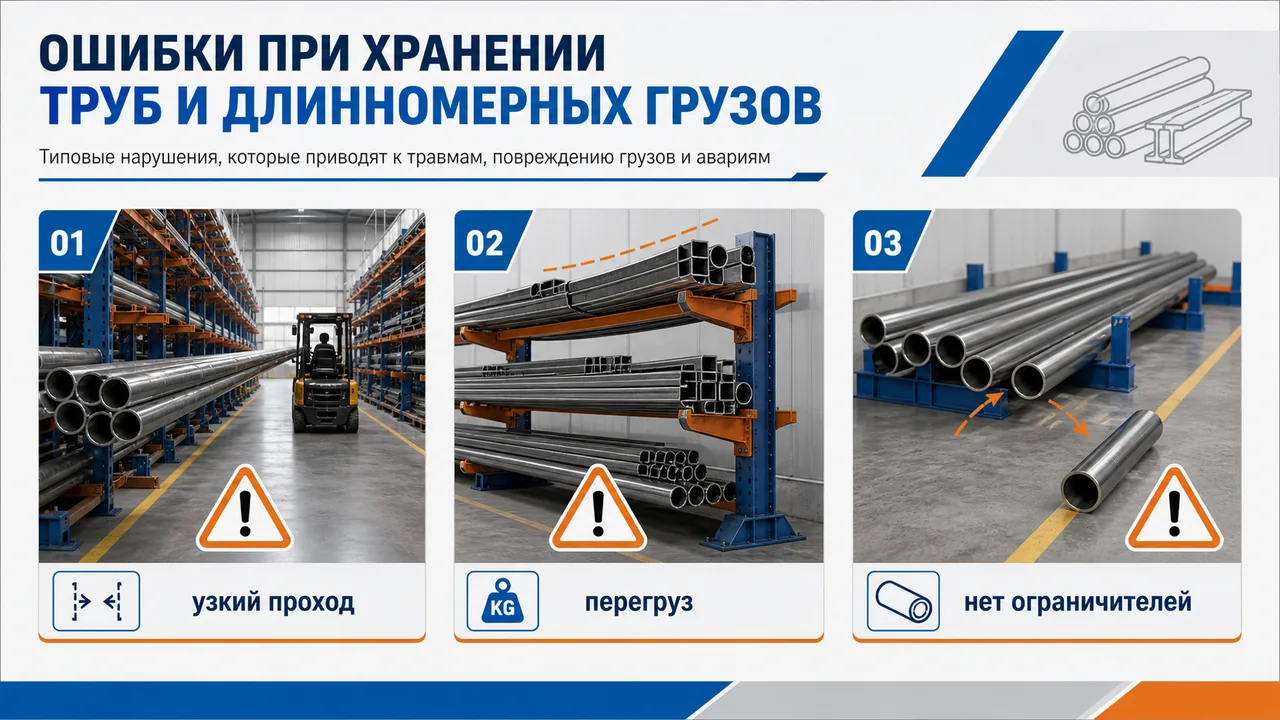 Ошибки при хранении труб и длинномерных грузов